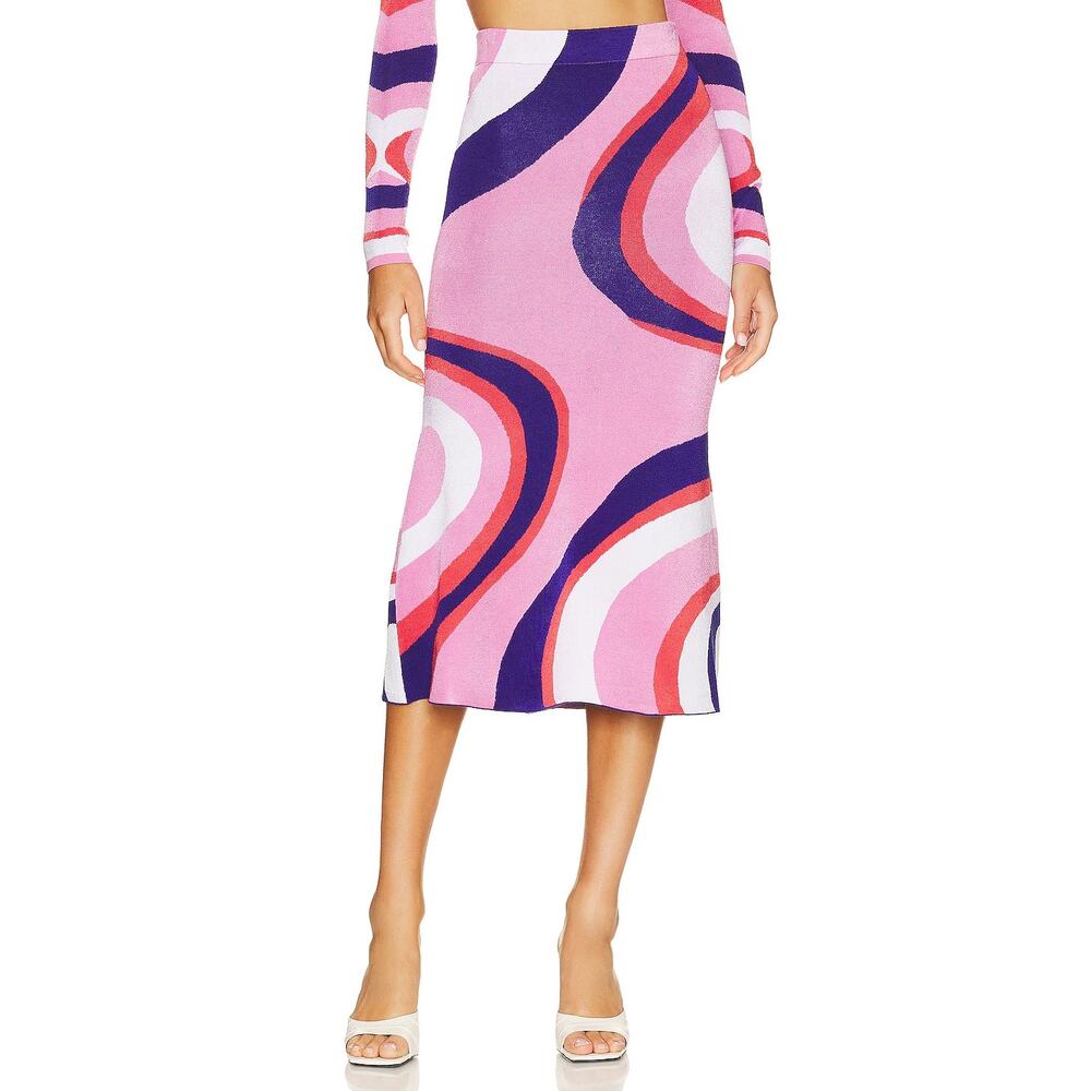 JoosTricot  Spirals Mermaid Midi Skirt Ribbed Knit Statement Whimsical Pink Sz M